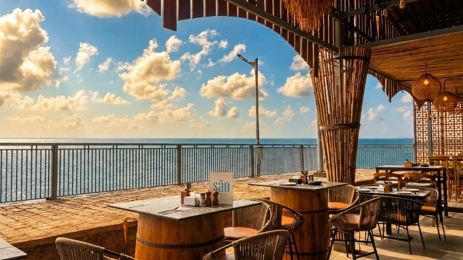 SAO by the Sea beachfront dining lounge at sunset