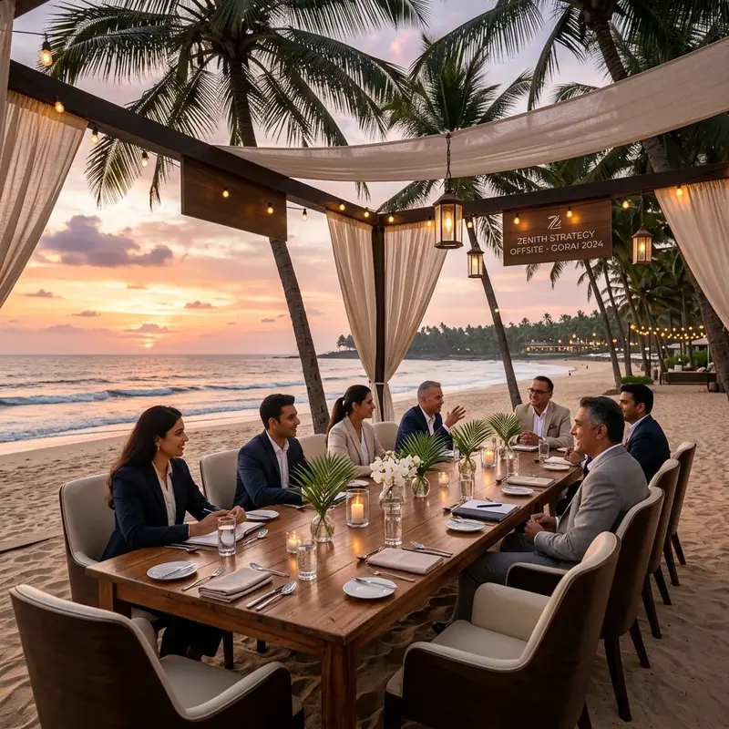 Beachfront elegant corporate event meeting and dining setup at SAO by the Sea