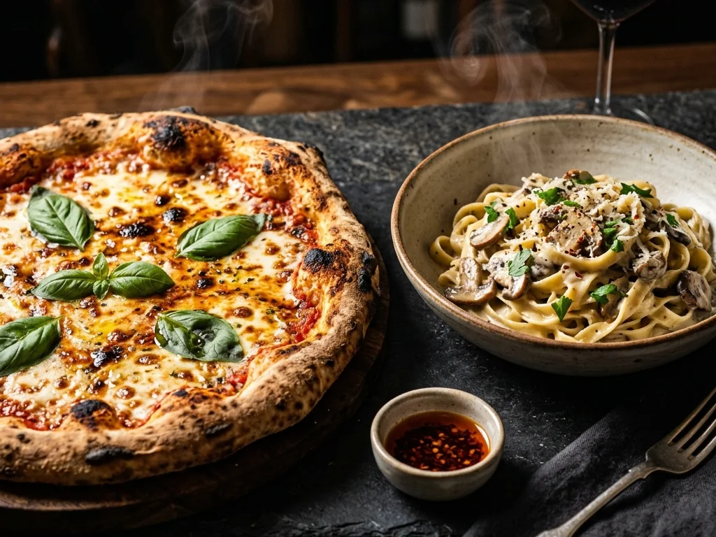 Classic resort continental dishes with wood-fired Margherita Pizza and Creamy Pasta at SAO by the Sea